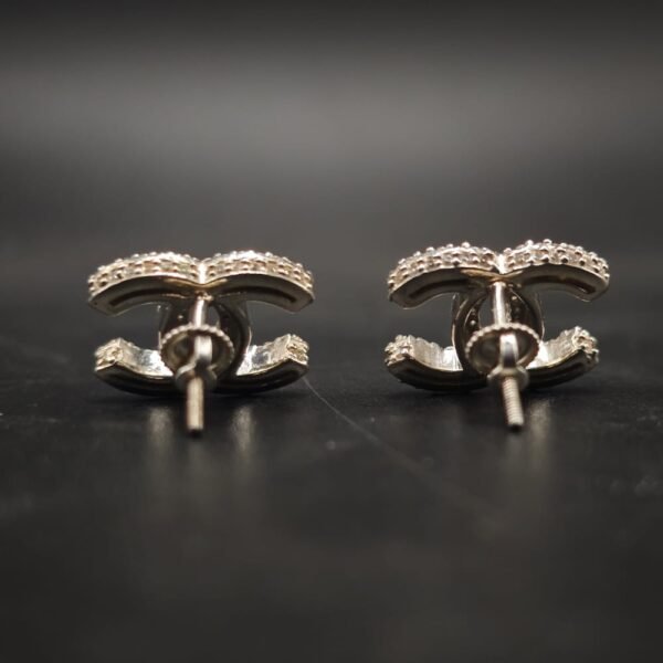 Iced Out Double C Logo Moissanite Stud Earrings in 925 Sterling Silver