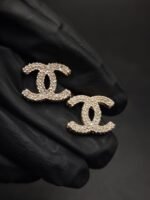 Iced Out Double C Logo Moissanite Stud Earrings in 925 Sterling Silver