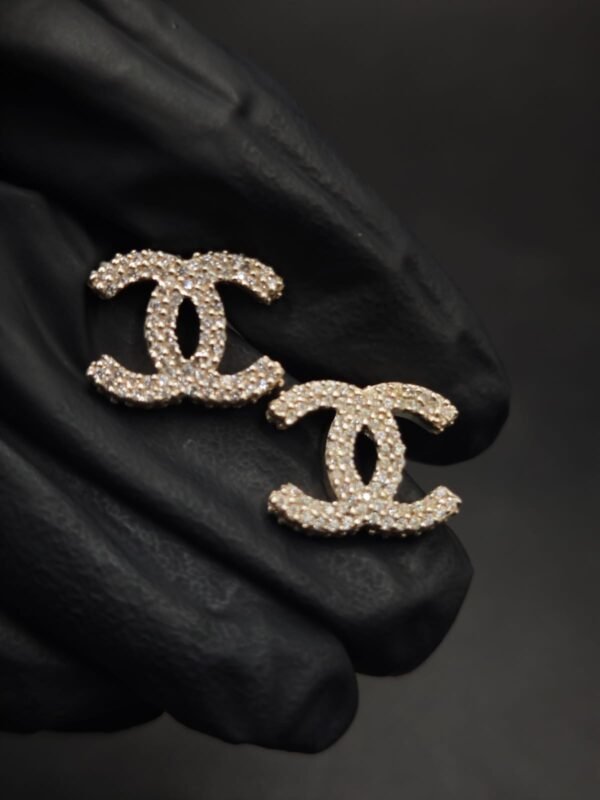 Iced Out Double C Logo Moissanite Stud Earrings in 925 Sterling Silver