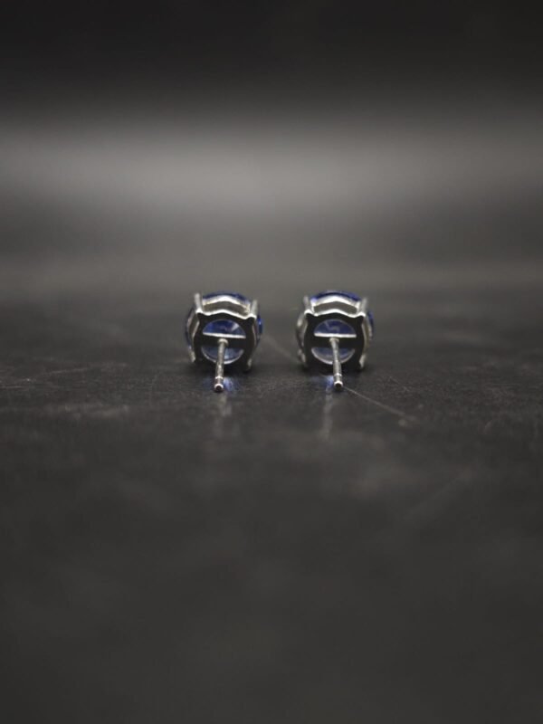Deep Sapphire Blue CZ Stud Earrings In Round Shape In 925 Sterling Silver
