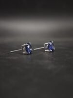 Deep Sapphire Blue CZ Stud Earrings In Round Shape In 925 Sterling Silver
