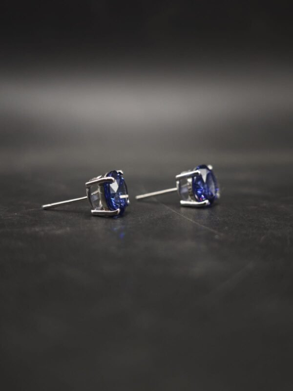 Deep Sapphire Blue CZ Stud Earrings In Round Shape In 925 Sterling Silver
