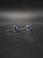 Deep Sapphire Blue CZ Stud Earrings In Round Shape In 925 Sterling Silver