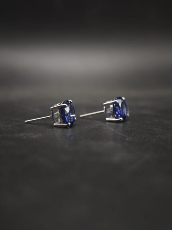 Deep Sapphire Blue CZ Stud Earrings In Round Shape In 925 Sterling Silver