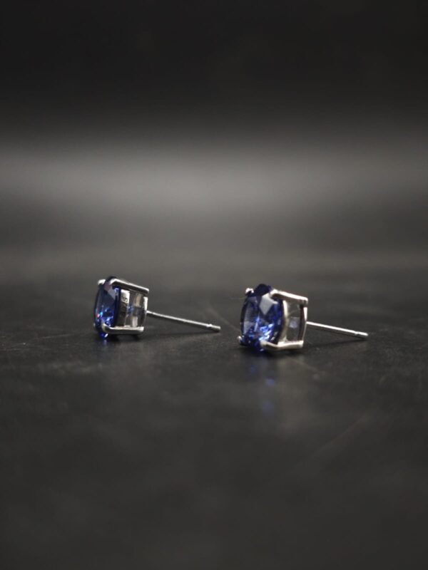 Deep Sapphire Blue CZ Stud Earrings In Round Shape In 925 Sterling Silver