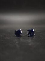 Deep Sapphire Blue CZ Stud Earrings In Round Shape In 925 Sterling Silver
