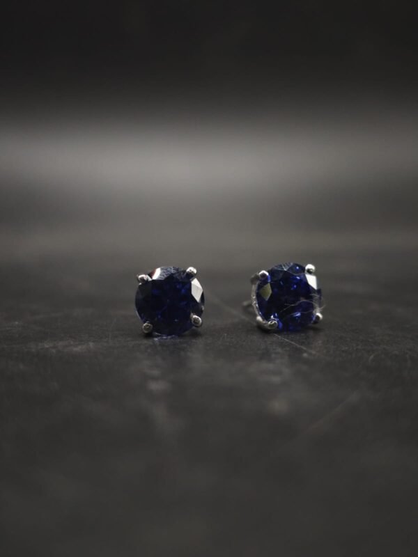Deep Sapphire Blue CZ Stud Earrings In Round Shape In 925 Sterling Silver