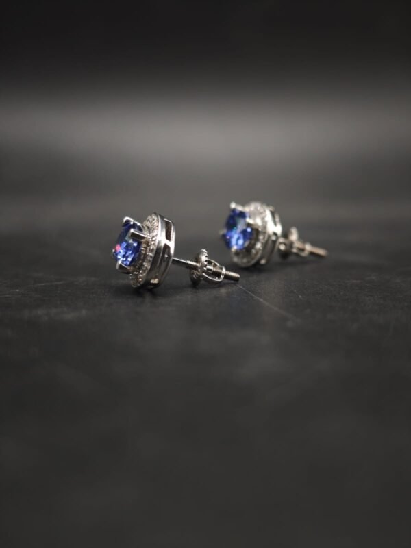 Sapphire CZ Blue Stud Earrings Oval Shape in 925 Sterling Silver.