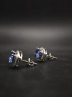 Sapphire CZ Blue Stud Earrings Oval Shape in 925 Sterling Silver.