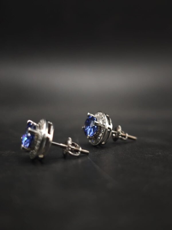 Sapphire CZ Blue Stud Earrings Oval Shape in 925 Sterling Silver.