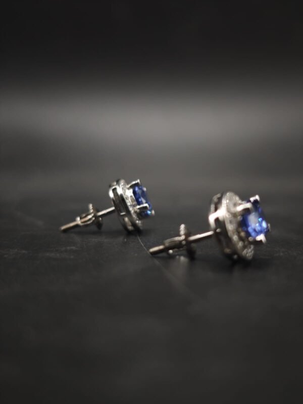 Sapphire CZ Blue Stud Earrings Oval Shape in 925 Sterling Silver.