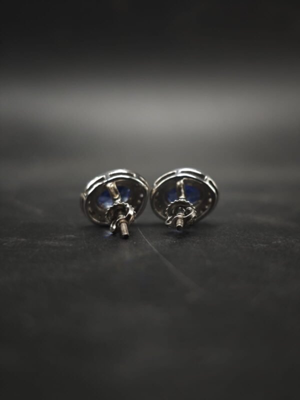 Sapphire CZ Blue Stud Earrings Oval Shape in 925 Sterling Silver.