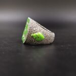 Custom “ED” Initial Baguette Moissanite Ring with Green Enamel in 925 Sterling Silver