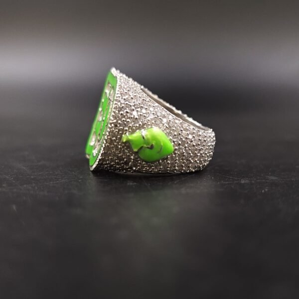 Custom “ED” Initial Baguette Moissanite Ring with Green Enamel in 925 Sterling Silver