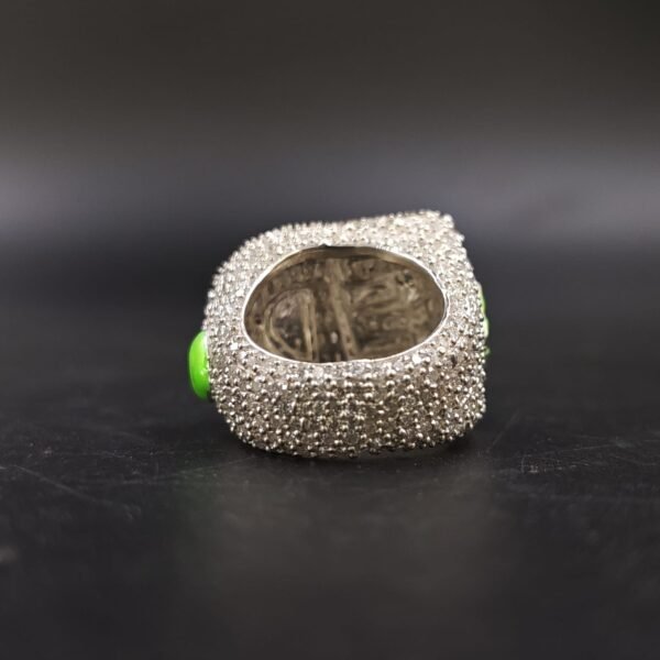 Custom “ED” Initial Baguette Moissanite Ring with Green Enamel in 925 Sterling Silver