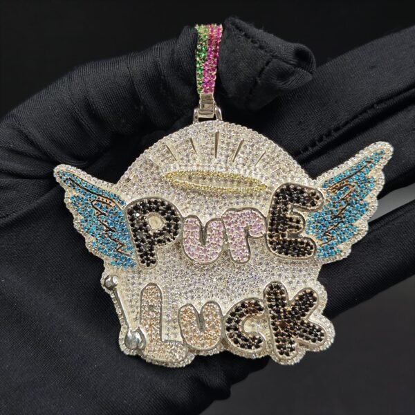 Iced Out Pendant Custom Name CZ With Angel Wings In 925 Sterling Silver