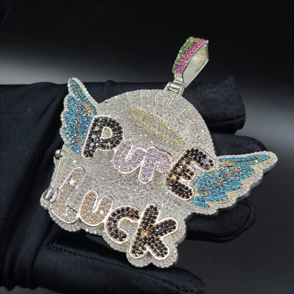 Iced Out Pendant Custom Name CZ With Angel Wings In 925 Sterling Silver