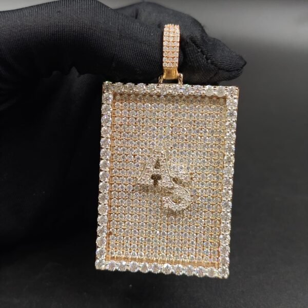 Custom Initial AS Moissanite Pendant – Gold Plated Rectangle Iced Out Charm