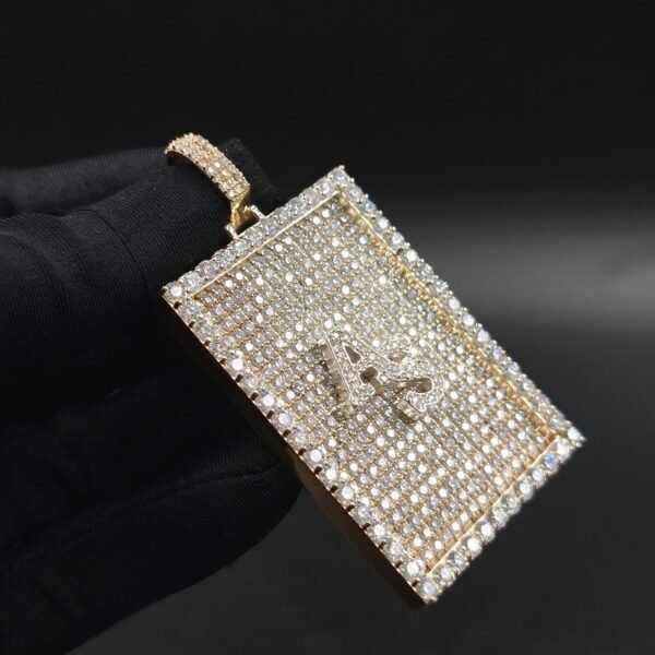 Custom Initial AS Moissanite Pendant – Gold Plated Rectangle Iced Out Charm