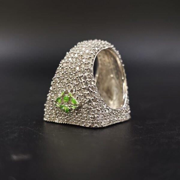 Custom “ED” Initial Baguette Moissanite Ring with Green Enamel in 925 Sterling Silver