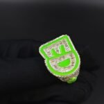 Custom “ED” Initial Baguette Moissanite Ring with Green Enamel in 925 Sterling Silver