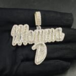 Momma Moissanite Script Pendant For Women's Wear In 925 Sterling Silver