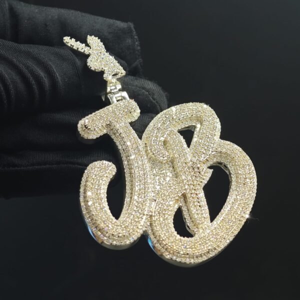 Tester Passing Moissanite "JB" Pendant In 925 Sterling Silver.