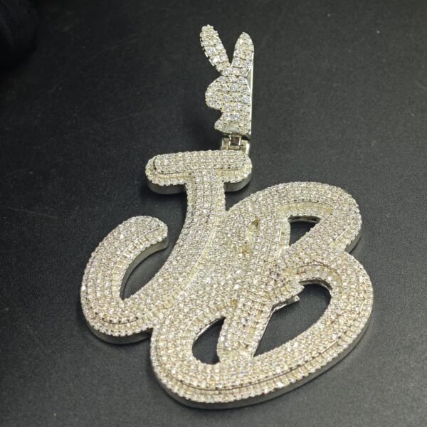 Tester Passing Moissanite "JB" Pendant In 925 Sterling Silver.