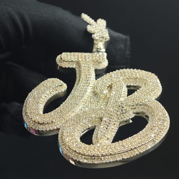 Tester Passing Moissanite "JB" Pendant In 925 Sterling Silver.