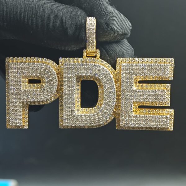 Real Moissanite Custom "PDE" Letter Pendant For Women's Wear In 925 Sterling Silver.