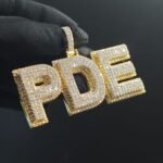 Real Moissanite Custom "PDE" Letter Pendant For Women's Wear In 925 Sterling Silver.