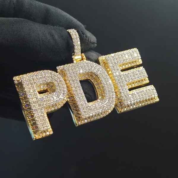 Real Moissanite Custom "PDE" Letter Pendant For Women's Wear In 925 Sterling Silver.