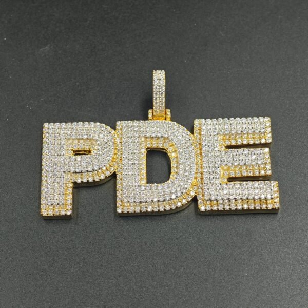 Real Moissanite Custom "PDE" Letter Pendant For Women's Wear In 925 Sterling Silver.