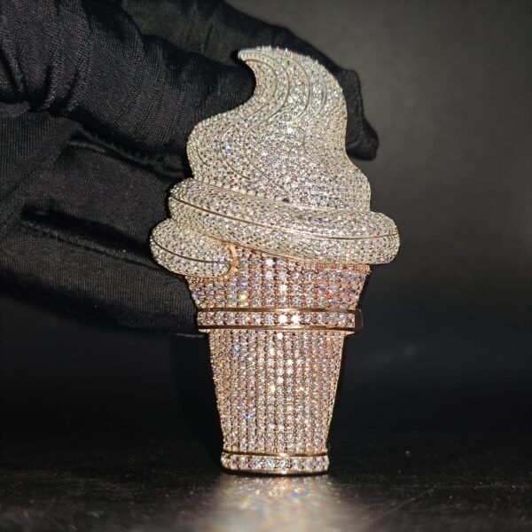 VVS Moissanite Ice Cream Cone Pendant in 925 Sterling Silver For Men's