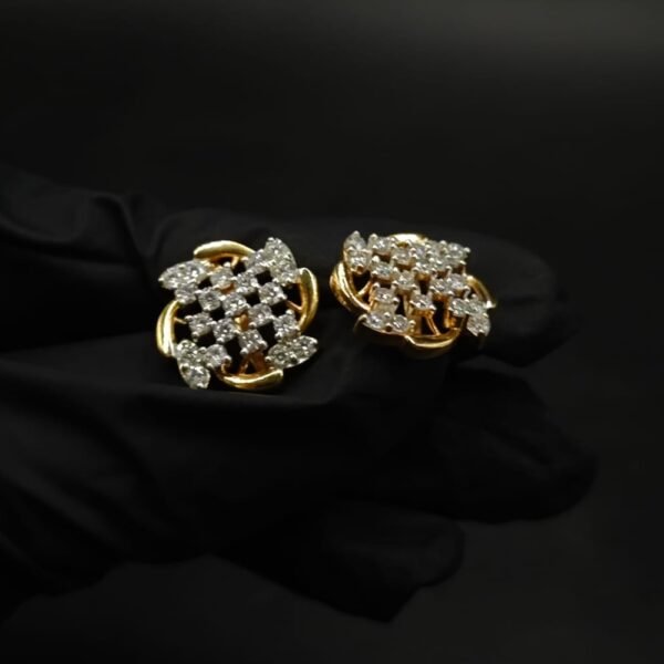Lattice Shape Moissanite Stud Earrings In 925 Sterling Silver.