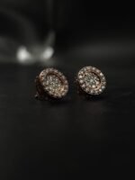 D-VVS Round Halo Moissanite Stud Earrings In 925 Sterling Silver.