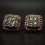 Round Cluster Halo Diamond Stud Earrings 925 Sterling Silver.