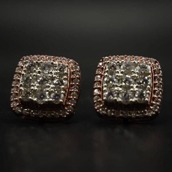 Round Cluster Halo Diamond Stud Earrings 925 Sterling Silver.
