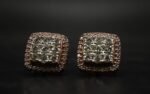 Round Cluster Halo Diamond Stud Earrings 925 Sterling Silver.