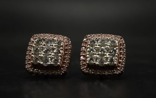 Round Cluster Halo Diamond Stud Earrings 925 Sterling Silver.