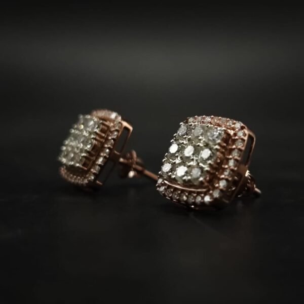 Round Cluster Halo Diamond Stud Earrings 925 Sterling Silver.