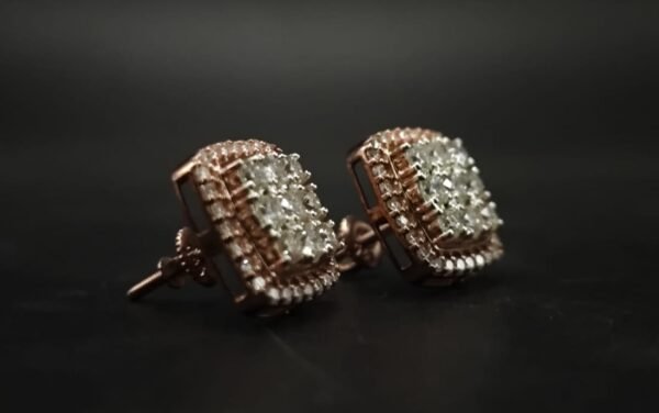 Round Cluster Halo Diamond Stud Earrings 925 Sterling Silver.