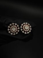 D-VVS Moissanite Floral Cluster Stud Earrings In 925 Sterling Silver.