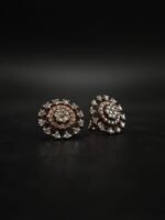 D-VVS Moissanite Floral Cluster Stud Earrings In 925 Sterling Silver.