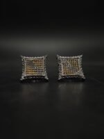 Square Pave Stud Earrings in 925 Sterling Silver – Two Tone CZ Geometric Iced Earrings