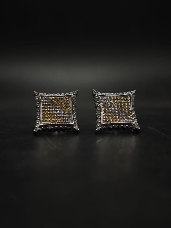 Square Pave Stud Earrings in 925 Sterling Silver – Two Tone CZ Geometric Iced Earrings