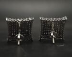 Square Pave Stud Earrings in 925 Sterling Silver – Two Tone CZ Geometric Iced Earrings