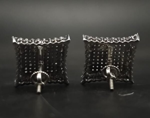 Square Pave Stud Earrings in 925 Sterling Silver – Two Tone CZ Geometric Iced Earrings