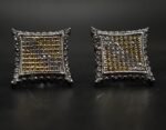 Square Pave Stud Earrings in 925 Sterling Silver – Two Tone CZ Geometric Iced Earrings
