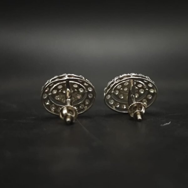 Oval Halo Cluster Moissanite Stud Earrings In 925 Sterling Silver.